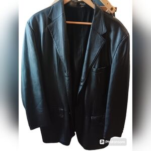 Mens J. FERRAR Genuine Black Leather blazer jacket